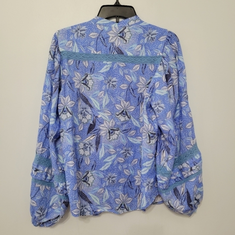 Hale Bob Women's Angelina Linen‎ Top Size M Periwinkle Blue Floral Euro Summer - Picture 11 of 13